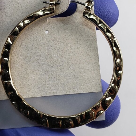 Gold Hammered Teardrop Hoop Earrings | Textured Latch-Back Design 1.75-inch - Picture 7 of 7